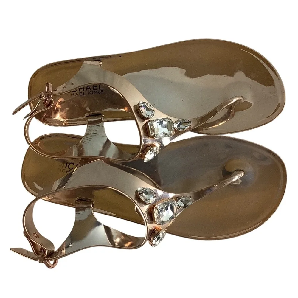 Michael Michael Kors Rose Gold Jelly Sandals Crystal Embellished Size 7